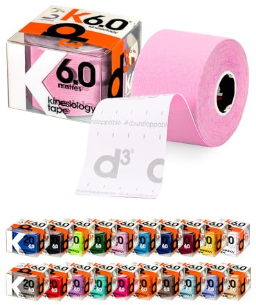 d3 K6.0 Kinesiology Tape 5cm x 6m Candy Floss – Water Resistant Hypoallergenic Kinetic Tape for Knee Pain, Shoulder, Back & Muscle Support - Injury Recovery & Sports Tape Strapping Uncut Roll