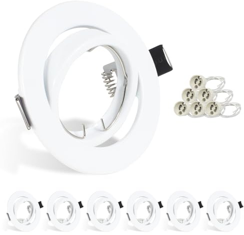 HiBay 6er Set Einbaustrahler LED GU10 Einbaurahmen Rund Weiß Deckenspots 68-85mm Einbauspots Inkl. GU10 Fassung für LED oder Halogen Leuchtmittel