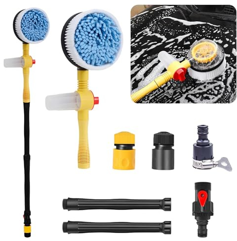 Yeqqzq Auto Waschbürste Kit, Auto Rotierende Auto Reinigungsbürste mit Seifenspender, Langer Griff Kratzfrei Auto Waschen Mop, Scheuerbürste für Autos LKW