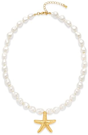 LILIE&WHITE Gold Halskette Damen mit Meerestern Muschel Anhänger, Hypoallergen, Modisches Design, Nicht Verblasst, Geschenkidee für Frauen