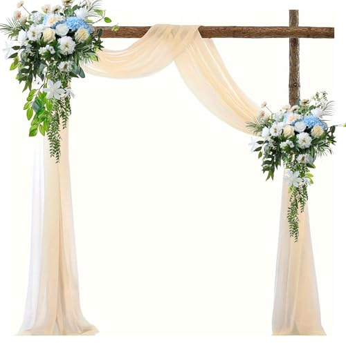 OMJMYY Querbehang Freihanddeko Champagner 160 x 600cm Vorhang für Hochzeit Transparenter Chiffon Stoff Vorhang Hochzeitsbogen Tüll Meterware für Wohnzimmer Hochzeitsfeier Bühnendekoration