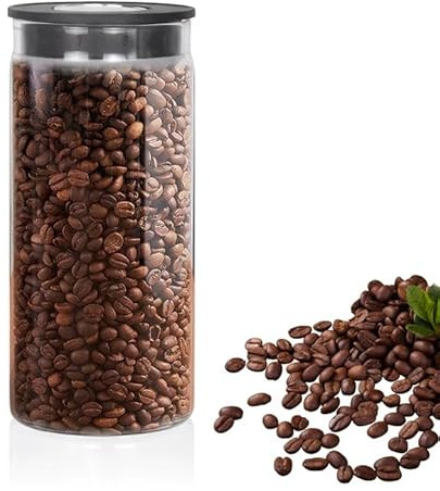 Rylae 1200 ML Kaffeedose mit Vakuumpumpe, Versiegelt Drücken zum Freigeben Der Bohnen, Material aus Borosilikatglas, Geeignet zum Versiegeln und Sichern Von Kaffeebohnen, Kaffeepulver, Teeblättern