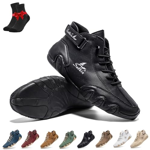 Barfotastövlar, Andningsbara halkfria barfotaskor, Unisex sneakers, Lädersneakers, Ergonomiska barfotaskor(Black,44 EU)