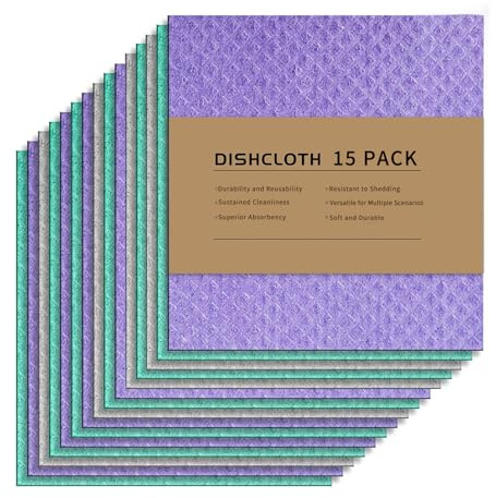 LikGuest Swedish Dishcloths Washing Cloths for Kitchen 15 PCS | Super absorbent cellulose material, washable reusable cloths for dishes, countertops and eco friendly cleaning