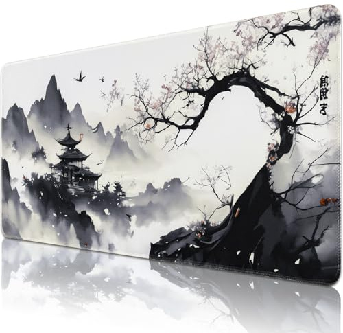 Sevenpers Gaming Mauspad XXL rutschfest Schreibtischunterlage 900x400mm | Anime Mousepad,Tuschemalerei-Muster für präzise Maussteuerung,Stabiles und langlebiges Tastaturpad Für Home Office