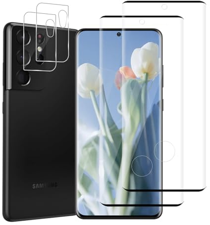 Carantee 2+2 Stück Schutzfolie für Panzerglas für Samsung Galaxy S21 Ultra 5G mit Kameraschutz, 3D Bruchsicher Panzer Schutz Glas, Ultra Klar Samsung Galaxy S21 Ultra Displayschutzfolie