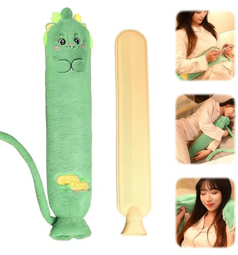 Zyiphor 1,5L Bolsa De Agua Caliente Larga 72 x 12cm Bolsa de Agua Caliente Peluche con Funda para Calentar y Enfriar Cuello, Hombros, Abdomen y Espalda (Dinosaurio)