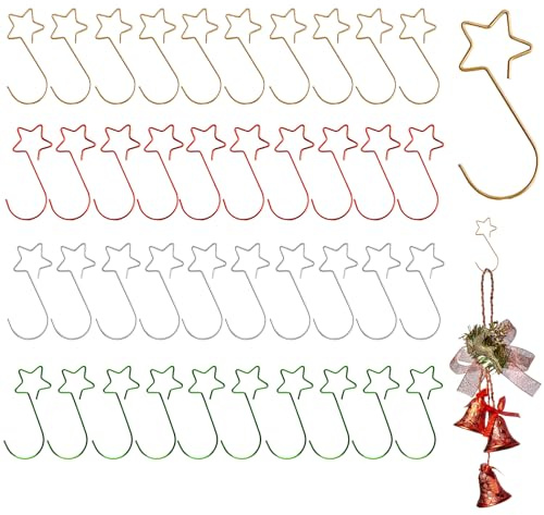 xianshi 80 Stück Haken für Weihnachtskugeln,Christbaumkugel Aufhänger,Weihnachten Kugelaufhänger S Kunststoff,Weihnachtsschmuck für Dekohaken S-förmiger Stern Weihnachtskugel-Haken,4 Farben