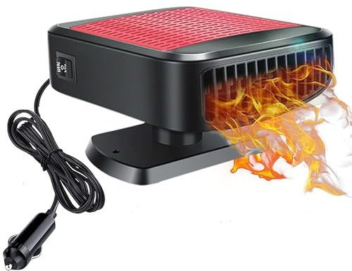 Chauffage portable pour voiture 12 V 200 W, ventilateur rotatif à 360° avec double fonction chauffage et refroidissement pour désembuer le pare-brise, chauffage pour voiture avec prise allume-cigare