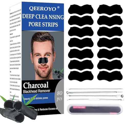 80 Stück Mitesserentferner Stripes, Nasenstrips, Anti Nosestripes Mitesser, Pore Strips, Natürliche Bambuskohle Mitesser Strips, Poren Reinigung mit Aktivkohle, Entfernen Mitesser und Unreinheiten