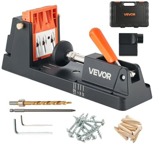 VEVOR Kit di Dima per Fori Ciechi Utensile da Banco per Lavorazione del Legno Regolabile 12,7/38,1 mm, Kit per Fori Inclinati Blocco Guida Staccabile per Punte da Trapano Lavorazione del Legno
