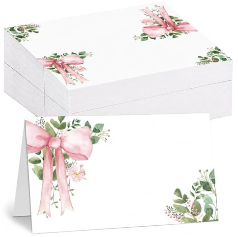 JOVYTH 50 Marcasitios de Mesa Verdes, Tarjetas con Lazo Plegables para Bodas y Comuniones | Estructura Autosostenible que Distribuye Asientos sin Pegamento Extra