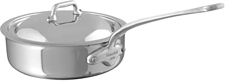 Mauviel 1830 M'Cook Sautepfanne aus poliertem Edelstahl, 5-lagig, mit Deckel, Griff aus gegossenem Edelstahl, 1,8 qt, hergestellt in Frankreich