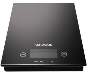 Kenwood DS400, Digitale Weegschaal met Digitale & Geanimeerde Display, Capaciteit 8Kg, Nauwkeurigheid 1g, Makkelijk Wasbare Glazen Basis, Automatische Uitschakeling, Weegschaal Grammen & Ounces, Zwart