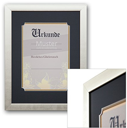 AlphaUVplus Urkunden Rahmen Marie - für DIN A4 Dokumente - mit Doppel-Passepartout - Zierschnitt - hochwertiger PU Bilderrahmen - Zertifikat - Urkunde - Ehrung - Einrahmung - Rahmung