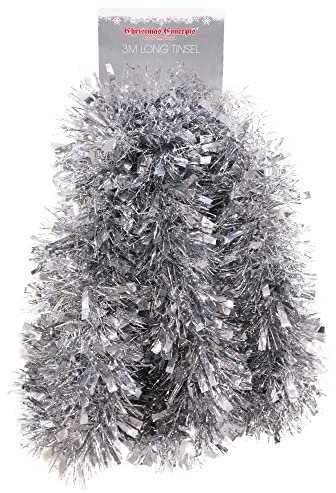 Christmas Concepts® 3m (117) / 9.8ft Tinsel de Noël Chunky/Fine - Décoration de Noël - Tinsel de Haute qualité (Argent)