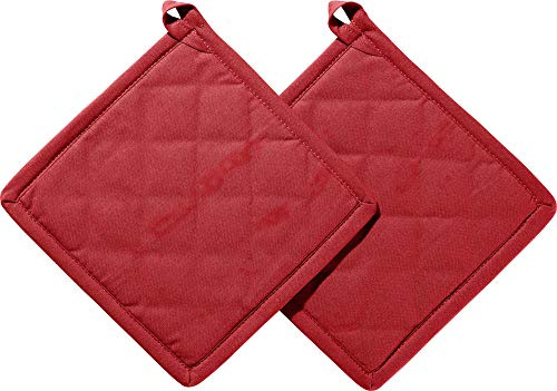 REDBEST Topflappen 2er-Pack Seattle, 100% Baumwolle rot Größe 20x20 cm - innen hitzebeständige Wattierung, außen feines, glattes Gewebe, mit Schlaufe (weitere Farben)