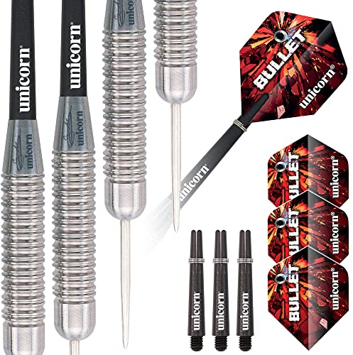 Unicorn Dartpfeil-Set mit Stahlspitze, Gary The Flying Scotsman Anderson Bullet | Super langlebige Barrels aus natürlichem Edelstahl oder Messing, 21 g, 22 g, 23 g, 24 g, 25 g, 26 g oder 27 g