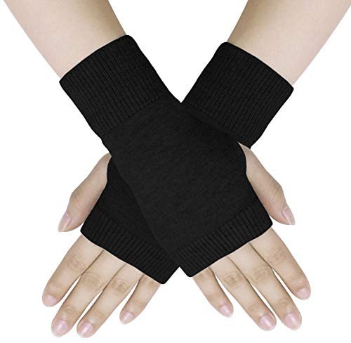 Dokpav Winter Fingerlose Fäustlinge Damen Wolle Warm Fingerhandschuhe Halb Strick Handschuhe Schwarz