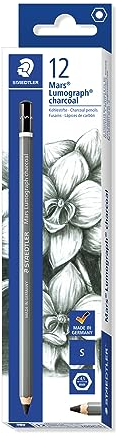 STAEDTLER Kohlestifte Mars Lumograph charcoal, Sechskantform, hoher Ruß- und Kohleanteil, Premium-Kohlestifte, Härtegrad S, 12 Stifte in Kartonfaltschachtel, 100C-S