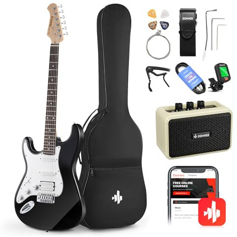 Donner Set di Chitarra elettrica per principianti mancini 39 pollici, pickup S-S-H con amplificatore, borsa, tracolla, corde, accordatore, cavo, plettri, DST100