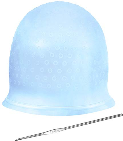 NATUCE Silikon Strähnenhaube, Strähnchenhaube mit Nadel, Highlight Cap zum Färben von Highlighting Hair (Blau)