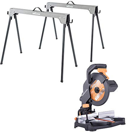 Evolution Power Tools Compact Folding Saw Horses (Pair) Supports up to 500KG with Evolution Power Tools 046-0001A R210CMS, 210mm (230V)