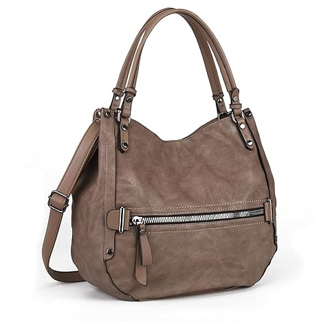 Gladdon Sacs Hobo pour Femmes, Sacs à Main à Poignée Supérieure avec Plusieurs Poches pour Dames, Sac Bandoulière Vintage en Traverse, Sac Messager en Cuir Souple, boue, Large