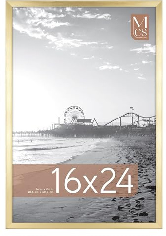 MCS Foundation 16x24 Poster Frame Traditional Brass, Vertical & Horizontal Wall Hanging Large Picture Frame for Photos, Posters & Art Prints (1-Pack)