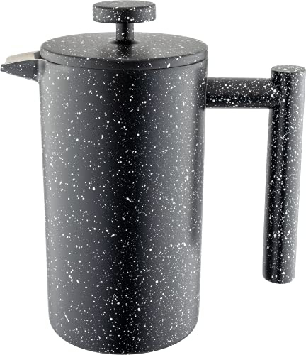 Café Olé CFD Granite Cafetera, cuerpo de doble pared de acero inoxidable 18/10 y filtro de malla, acabado efecto granito negro, 350 ml (3 tazas de espresso o 1 taza grande)
