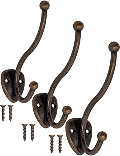 Fuxxer 3x Massive Garderoben-Haken, Handtuch-Haken, Metall-Haken, Bronze, 3er Se