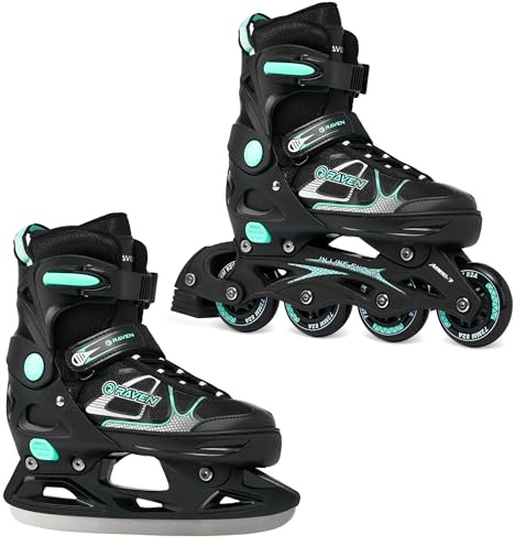 RAVEN - Inline-skridskor för barn och vuxna - Rullskridskor, valfritt 2-i-1 med skridskor - Justerbara skridskor för barn och vuxna - Spirit Black/Mint med Medar, 37-40 (23,5-26 cm)