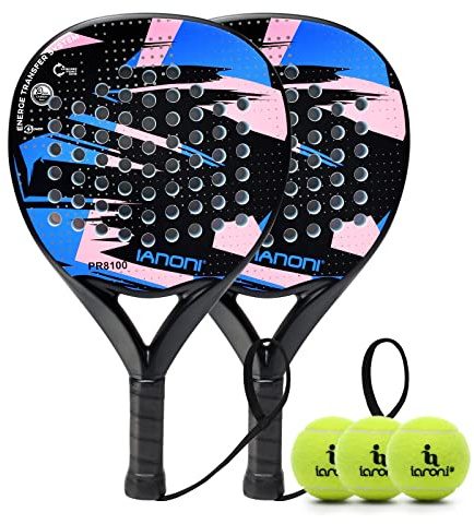 Padel Racket Carbon Fiber Surface with EVA Memory Flex Foam Core Padel Tennis Racquets Lightweight (Blue 2pcs)