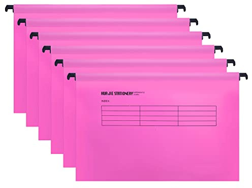 Hotyin Foolscap Upphängningsfiler, 12 st arkivskåp upphängningsfiler med flikar och kortinsatser, polypropylen hängande arkiveringsmapp för filorganisation, rosa