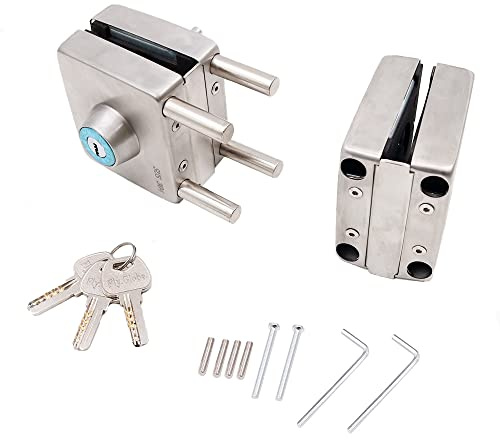 ZONADAH Doppia serratura per porta in vetro in acciaio inox 201, finitura quadrata spazzolata, entrambi i lati aperti senza cornice per vetro di spessore 10-12 mm, hardware per mobili per casa ufficio