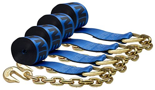 Mytee Products (4 Pack 4 x30' Kinedyne Winch Strap w/Chain Anchor - WLL 5400 lbs Heavy Duty Blue 4 Inch Tie Down Straps w/Hook for Flatbed Trailer Truck - Cargo Control Equipment