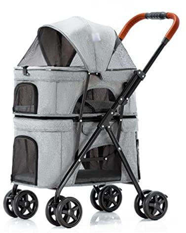 Hundewagen Hundebuggy Faltbarer Doppeldecker Pet Stroller Jogger Kinderwagen, Multifunktions-Reisesystem Für Haustiere, Mit Abnehmbarer Haustiertragetasche (Color : Gray-1)