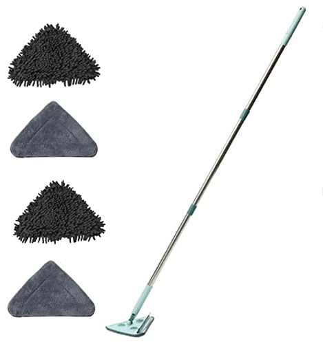 limpieza triangular, giratorio 360° con 4 paños, súper absorbente agua, trapeador multifuncional para pared, suelo, techo, ventanas, hogar, polvo (147 cm)