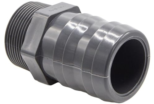 PVC 1/3 Schlauchtülle I 53-50mm Tülle I 1 1/2 Zoll Außengewinde I 10 Bar I Schlauchanschluss mit Rippenstruktur für idealen Halt I PVC Fitting mit Tülle für Pool und Garten I bm028