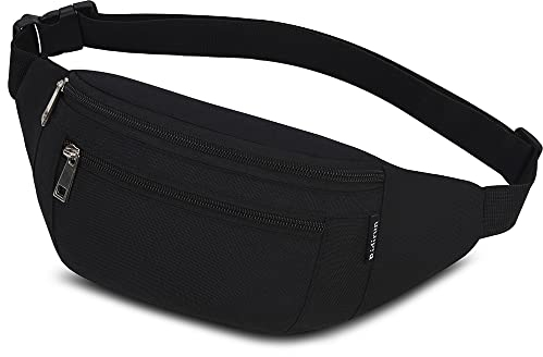 Bauchtasche Gürteltasche Hüfttasche Sport für Damen und Herren Wasserdicht Bauchtasche Doggy Bag Outdoor Groß Handytasche Umhängetasche Camping Wandern Fitness Fahrrad Running (Schwarz)