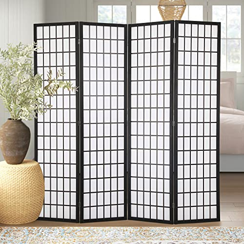 Room Divider Panel, 4 Panel Room Dividers and Folding Privacy Screens, 6FT Partitions and Dividers Freestanding, Plum Blossom Shoji Screen for Home Office Bedroom, Room Divider Screen, White