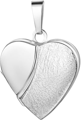 JEVELION Medaillon Herz 925 Silber eismattiert, Herz-Amulett Anhänger für 2 Bilder zum Öffnen für Damen mit Halskette