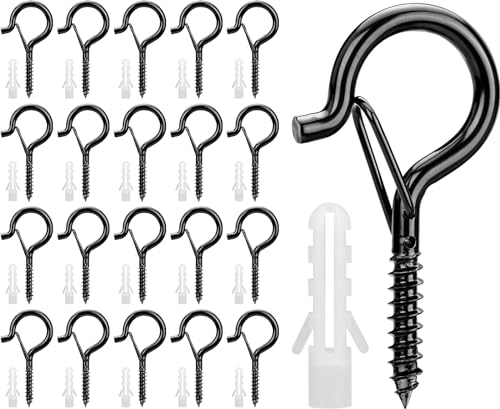 HATANSE 20 Stück Schraubhaken Schwarz Schraubhaken Edelstahl mit Sicherung Haken zum Schrauben Deckenhaken Einschraubhaken zum Aufhängen Topfplanzen, Lichterketten und Weihnachtsdekoration