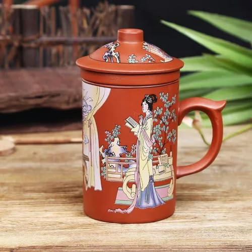 QQLADY Handgefertigter, handbemalter Drachen-Teebecher aus lila Ton mit Deckel und Teesieb, Büro-Teetasse, Keramik-Wasserbecher, Trinkgeschirr
