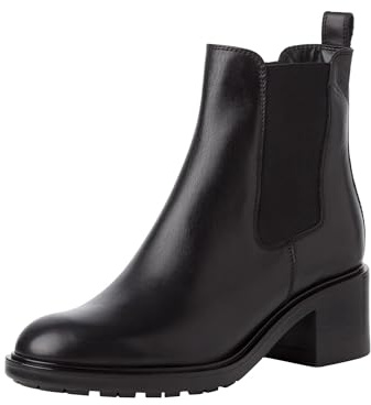 Tamaris Botines Chelsea de Piel para Mujer, Tacón Cuadrado, Cómodos, Negro, 41 EU
