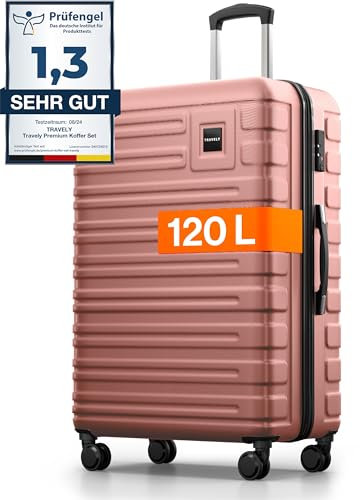 Travely Polycarbonat Koffer Groß 77cm XL - 100L Innenvolumen - 158cm Gurtmaß, sehr robuster Hartschalenkoffer mit sanften Rollen & TSA Schloss, Reisekoffer, Handgepäck Koffer, Reisekoffer mit Rollen