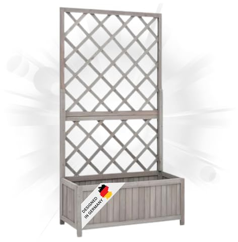 DELUKE Rankkasten Gartenspalier MALO grau | 135x70x30cm | Spalier mit Blumenkasten mit Rankgitter Rankhilfe mit Pflanzenkasten Blumenkübel Pflanzgefäß