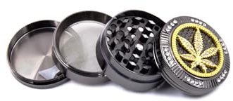 HIBRON Grinder Metálico de Lujo - Molinillo Elegante de 4 Piezas con Incrustaciones de Brillantes, Raspador de Polen, Portátil y Antiadherente para Hierbas y Especias