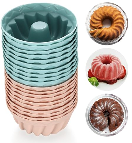 Set di 20 mini stampi per gugelhupf in silicone, piccoli stampi da forno per gugelhupf, stampi per dolci rotondi, per muffin, per guglhupf, riutilizzabili, Ø 6,5 cm, altezza 2,8 cm, 4 colori