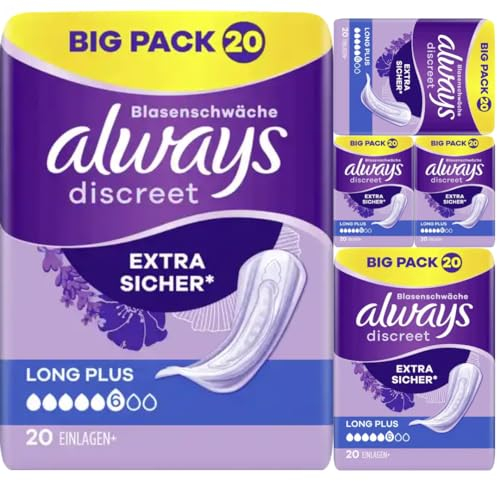 Discreet Inkontinenz Long Plus Big Pack Binden Pads Damenbinden 20 STÜCK x 5 Packungen